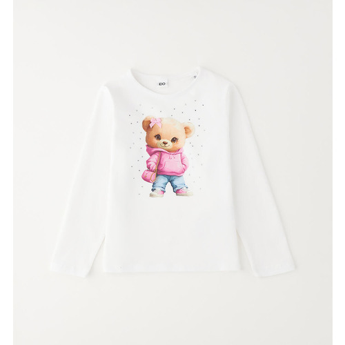 iDO Mädchen T-Shirt, weiß mit rosa Muster 