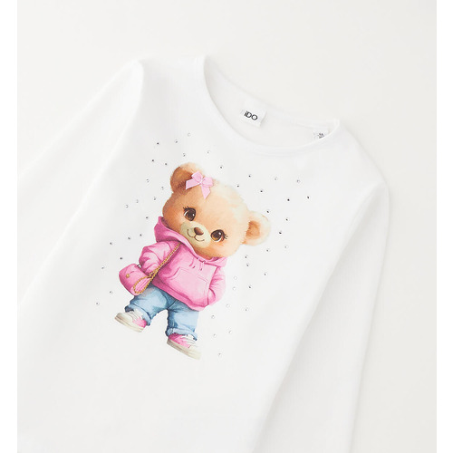 iDO Mädchen T-Shirt, weiß mit rosa Muster 