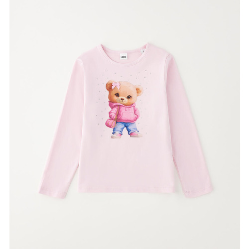 iDO Mädchen T-Shirt, weiß mit rosa Muster 