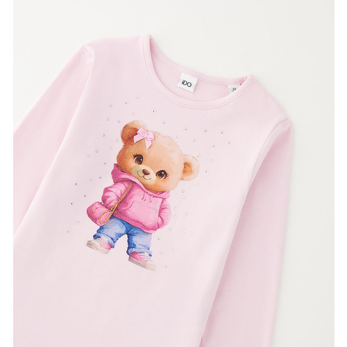 iDO Mädchen T-Shirt, weiß mit rosa Muster 