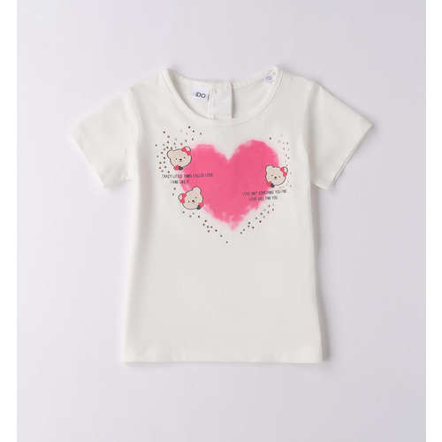 Camiseta niña iDO, color crema suave con estampado 