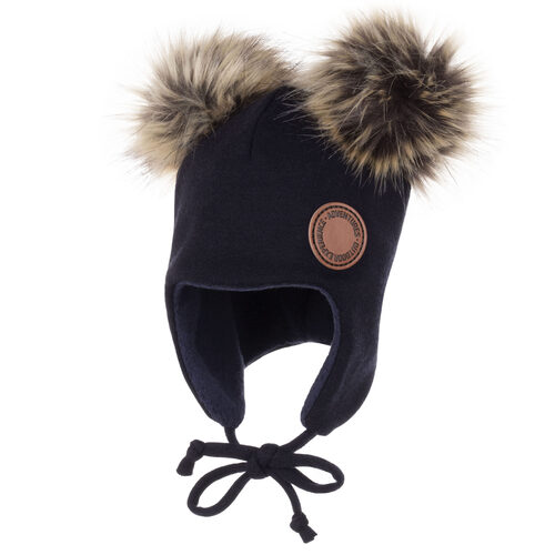 Cappello in lana merino blu scuro con fodera in pile di cotone 